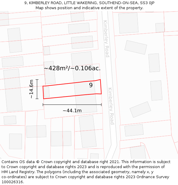 9, KIMBERLEY ROAD, LITTLE WAKERING, SOUTHEND-ON-SEA, SS3 0JP: Plot and title map