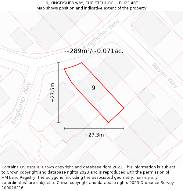 9, KINGFISHER WAY, CHRISTCHURCH, BH23 4RT: Plot and title map