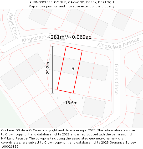 9, KINGSCLERE AVENUE, OAKWOOD, DERBY, DE21 2QH: Plot and title map