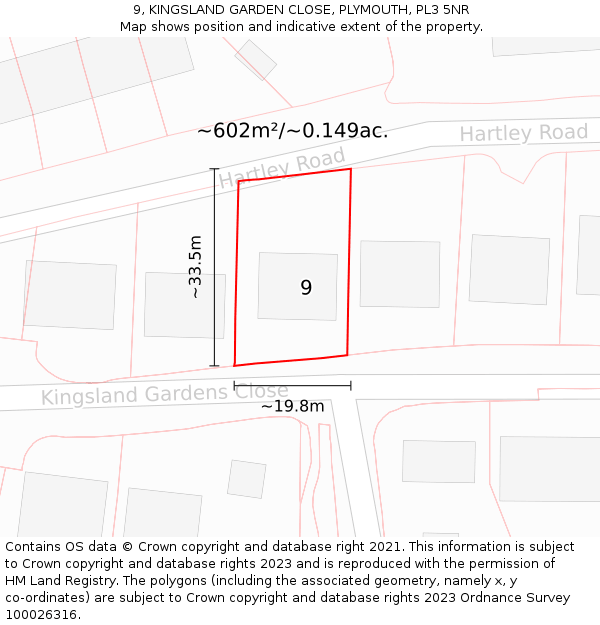 9, KINGSLAND GARDEN CLOSE, PLYMOUTH, PL3 5NR: Plot and title map