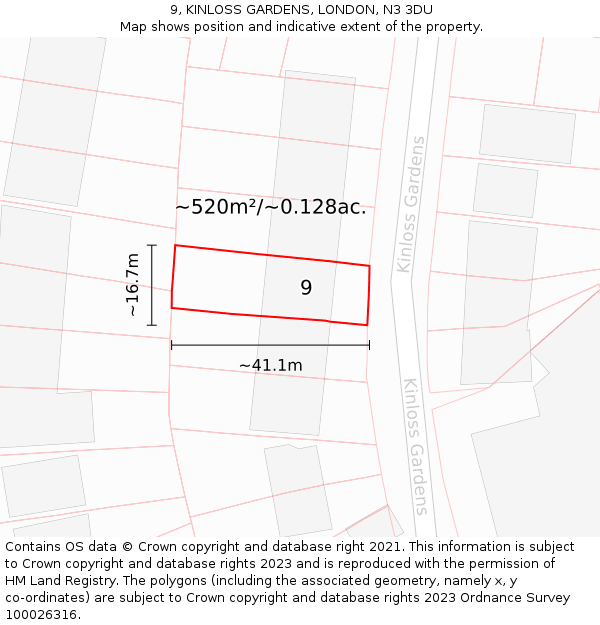 9, KINLOSS GARDENS, LONDON, N3 3DU: Plot and title map