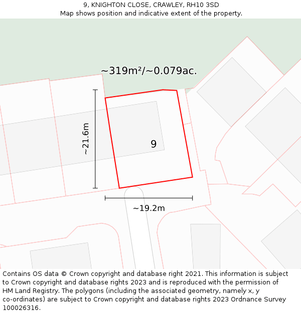 9, KNIGHTON CLOSE, CRAWLEY, RH10 3SD: Plot and title map