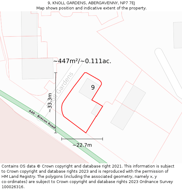 9, KNOLL GARDENS, ABERGAVENNY, NP7 7EJ: Plot and title map