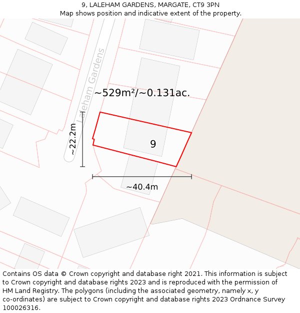 9, LALEHAM GARDENS, MARGATE, CT9 3PN: Plot and title map