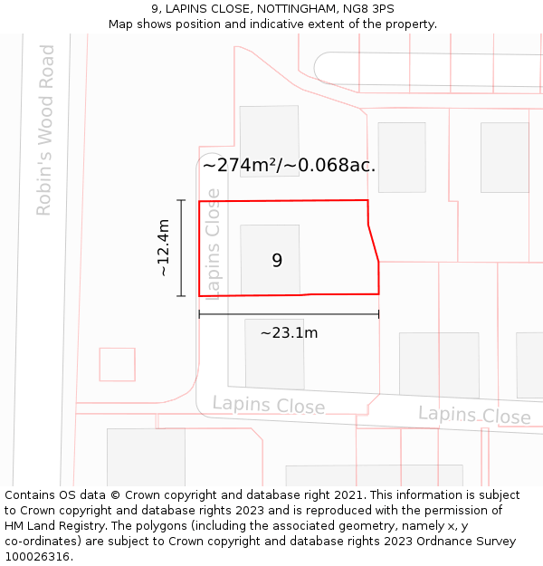 9, LAPINS CLOSE, NOTTINGHAM, NG8 3PS: Plot and title map