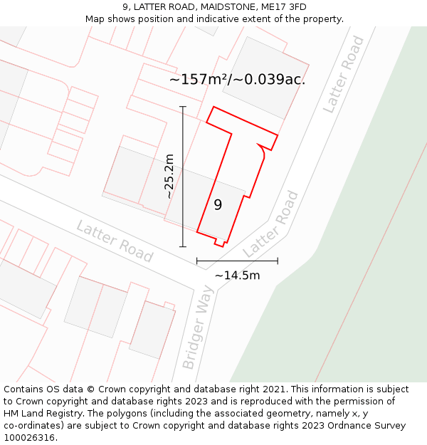 9, LATTER ROAD, MAIDSTONE, ME17 3FD: Plot and title map