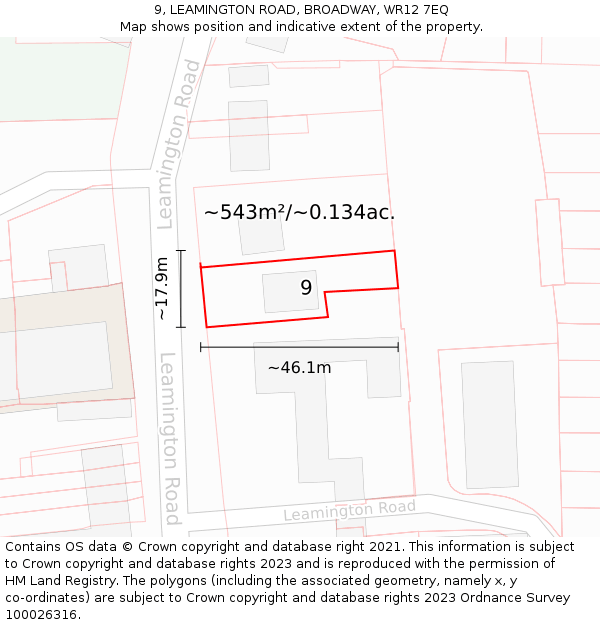 9, LEAMINGTON ROAD, BROADWAY, WR12 7EQ: Plot and title map