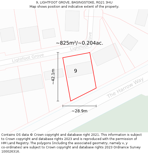 9, LIGHTFOOT GROVE, BASINGSTOKE, RG21 3HU: Plot and title map