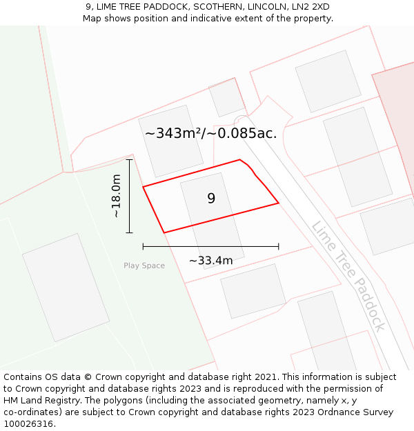 9, LIME TREE PADDOCK, SCOTHERN, LINCOLN, LN2 2XD: Plot and title map