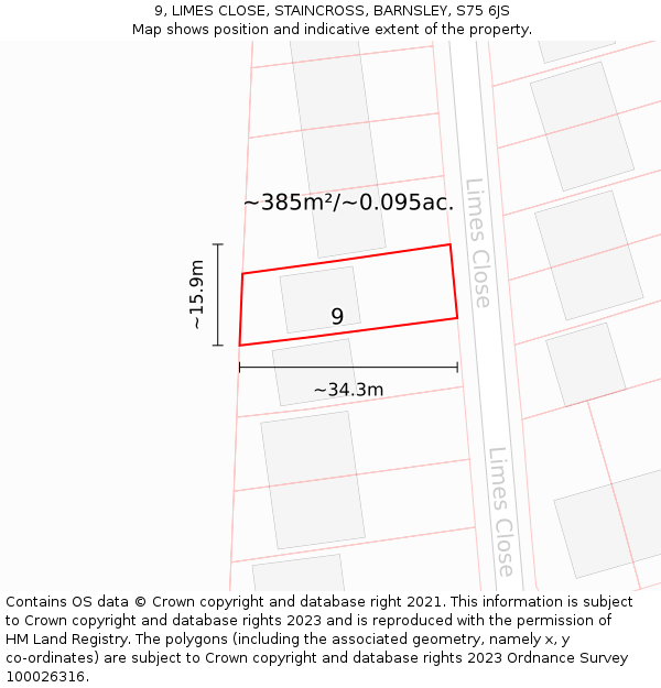 9, LIMES CLOSE, STAINCROSS, BARNSLEY, S75 6JS: Plot and title map