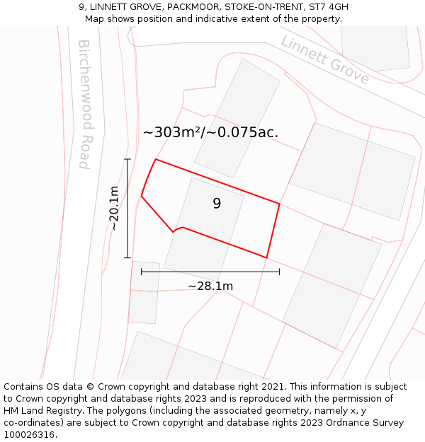 9, LINNETT GROVE, PACKMOOR, STOKE-ON-TRENT, ST7 4GH: Plot and title map