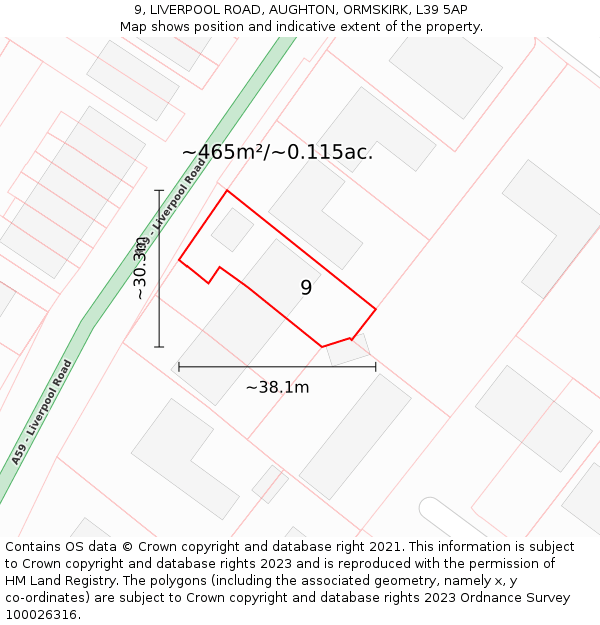 9, LIVERPOOL ROAD, AUGHTON, ORMSKIRK, L39 5AP: Plot and title map