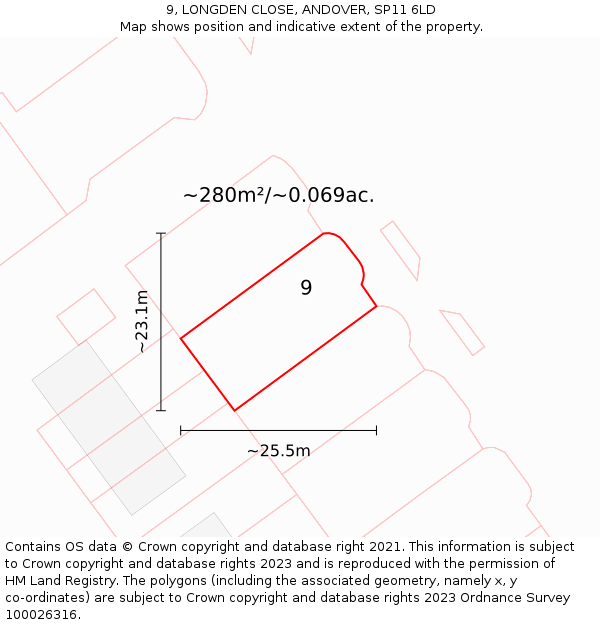 9, LONGDEN CLOSE, ANDOVER, SP11 6LD: Plot and title map