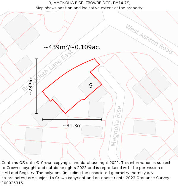 9, MAGNOLIA RISE, TROWBRIDGE, BA14 7SJ: Plot and title map