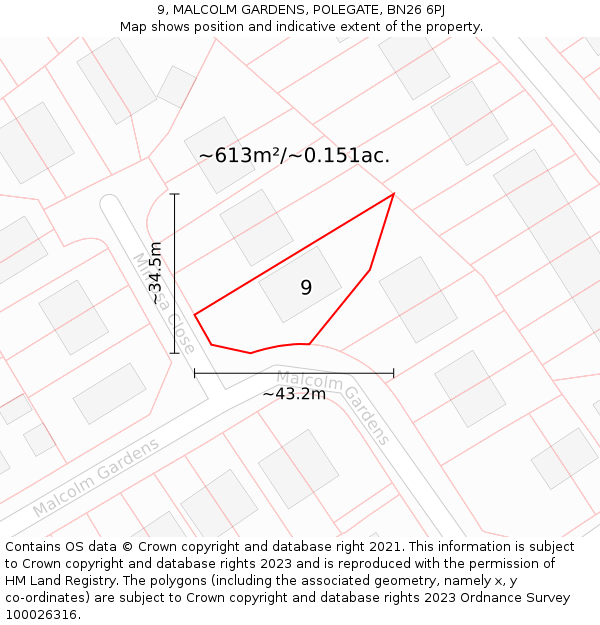 9, MALCOLM GARDENS, POLEGATE, BN26 6PJ: Plot and title map