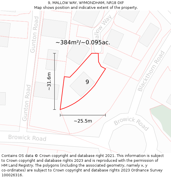 9, MALLOW WAY, WYMONDHAM, NR18 0XF: Plot and title map