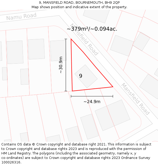 9, MANSFIELD ROAD, BOURNEMOUTH, BH9 2QP: Plot and title map