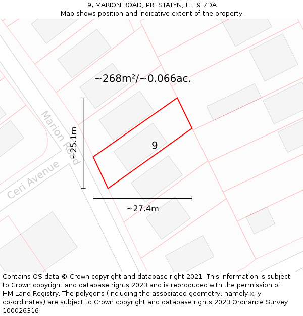 9, MARION ROAD, PRESTATYN, LL19 7DA: Plot and title map