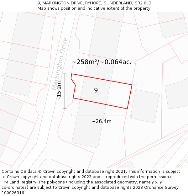 9, MARKINGTON DRIVE, RYHOPE, SUNDERLAND, SR2 0LB: Plot and title map