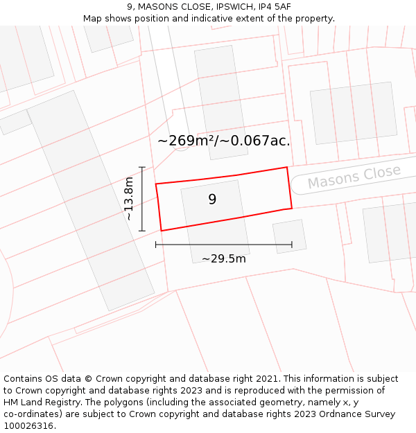 9, MASONS CLOSE, IPSWICH, IP4 5AF: Plot and title map