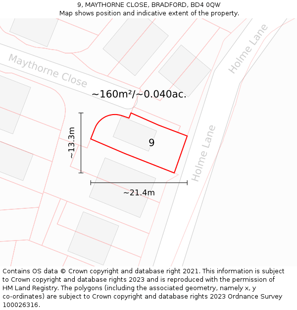 9, MAYTHORNE CLOSE, BRADFORD, BD4 0QW: Plot and title map