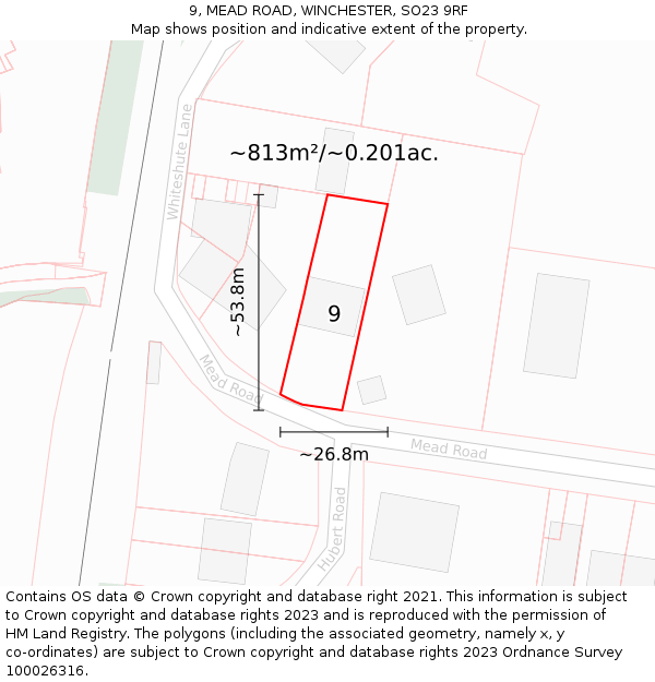 9, MEAD ROAD, WINCHESTER, SO23 9RF: Plot and title map