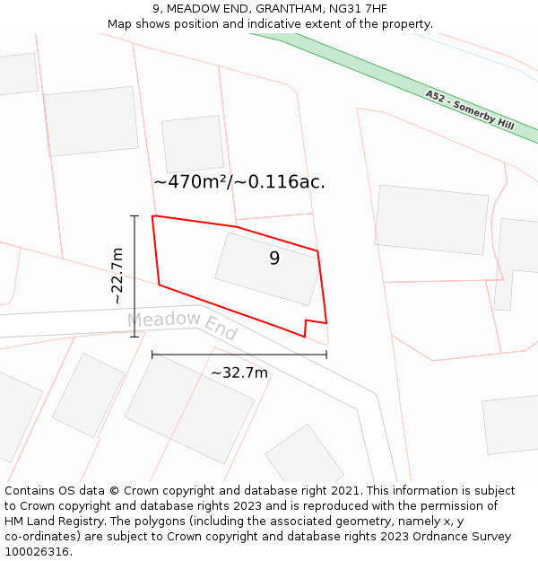 9, MEADOW END, GRANTHAM, NG31 7HF: Plot and title map