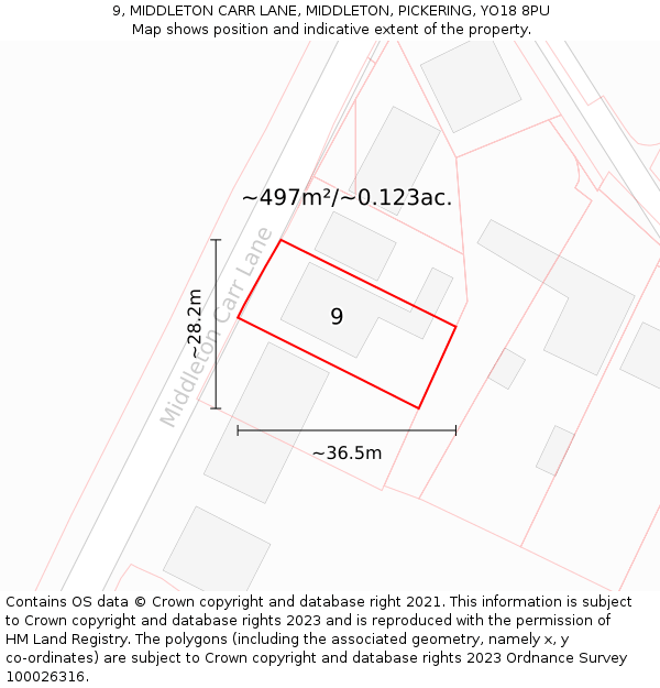 9, MIDDLETON CARR LANE, MIDDLETON, PICKERING, YO18 8PU: Plot and title map