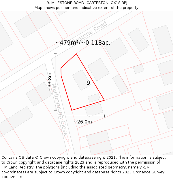 9, MILESTONE ROAD, CARTERTON, OX18 3RJ: Plot and title map