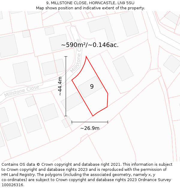 9, MILLSTONE CLOSE, HORNCASTLE, LN9 5SU: Plot and title map