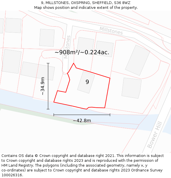 9, MILLSTONES, OXSPRING, SHEFFIELD, S36 8WZ: Plot and title map