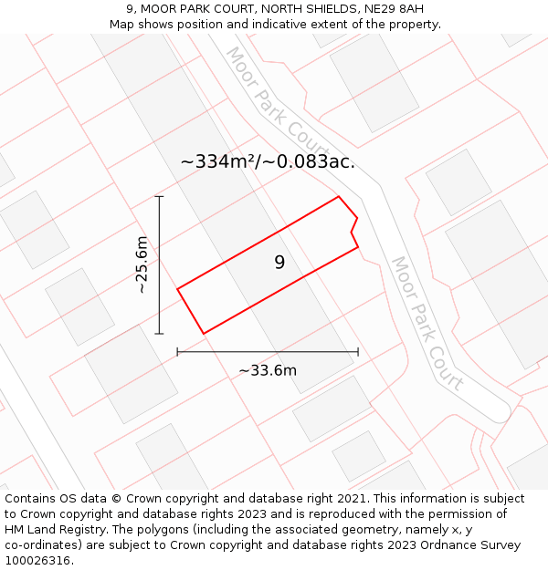 9, MOOR PARK COURT, NORTH SHIELDS, NE29 8AH: Plot and title map