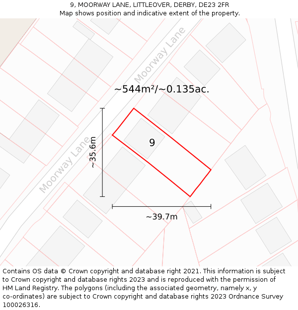 9, MOORWAY LANE, LITTLEOVER, DERBY, DE23 2FR: Plot and title map