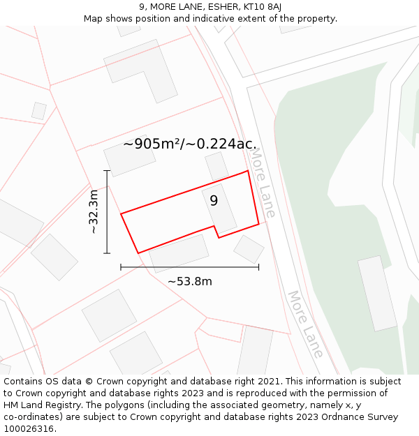 9, MORE LANE, ESHER, KT10 8AJ: Plot and title map