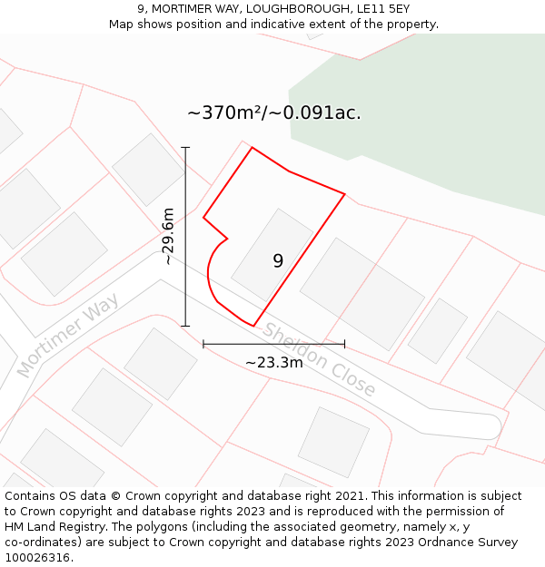 9, MORTIMER WAY, LOUGHBOROUGH, LE11 5EY: Plot and title map