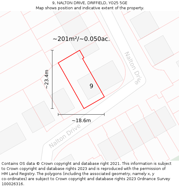 9, NALTON DRIVE, DRIFFIELD, YO25 5GE: Plot and title map