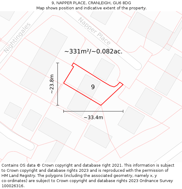 9, NAPPER PLACE, CRANLEIGH, GU6 8DG: Plot and title map