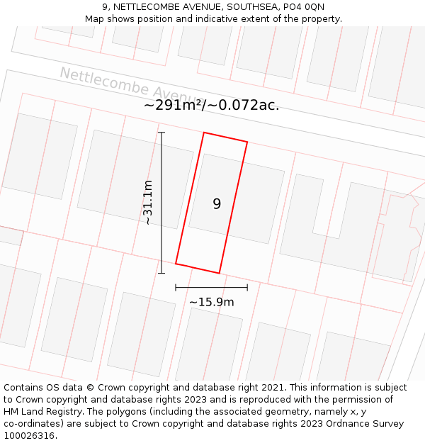 9, NETTLECOMBE AVENUE, SOUTHSEA, PO4 0QN: Plot and title map