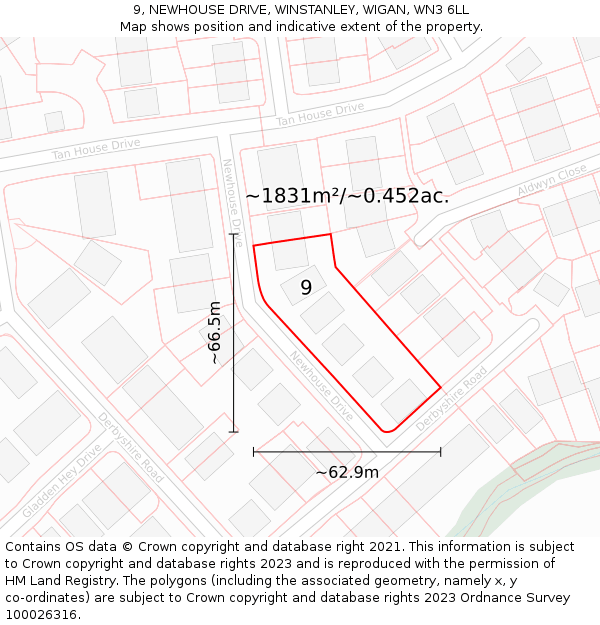 9, NEWHOUSE DRIVE, WINSTANLEY, WIGAN, WN3 6LL: Plot and title map