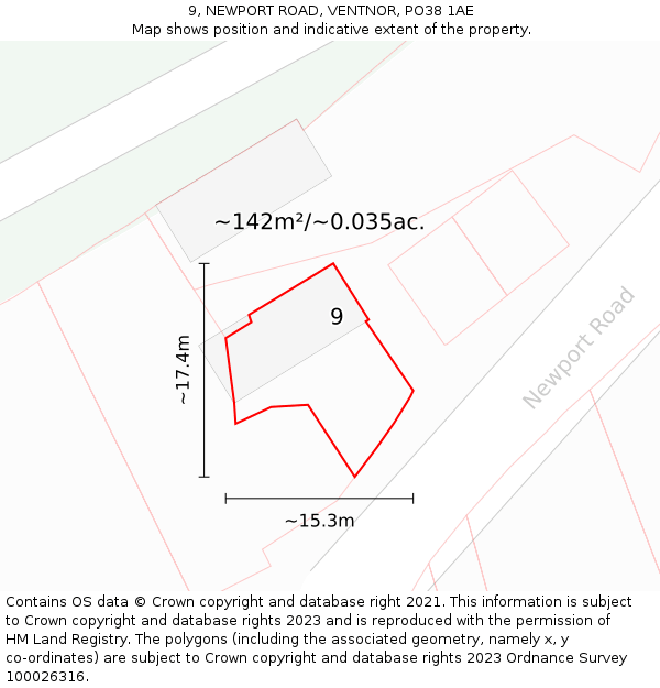 9, NEWPORT ROAD, VENTNOR, PO38 1AE: Plot and title map