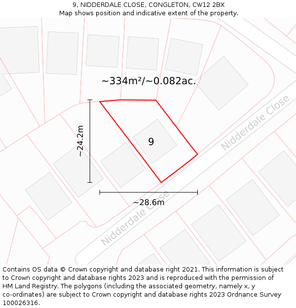 9, NIDDERDALE CLOSE, CONGLETON, CW12 2BX: Plot and title map