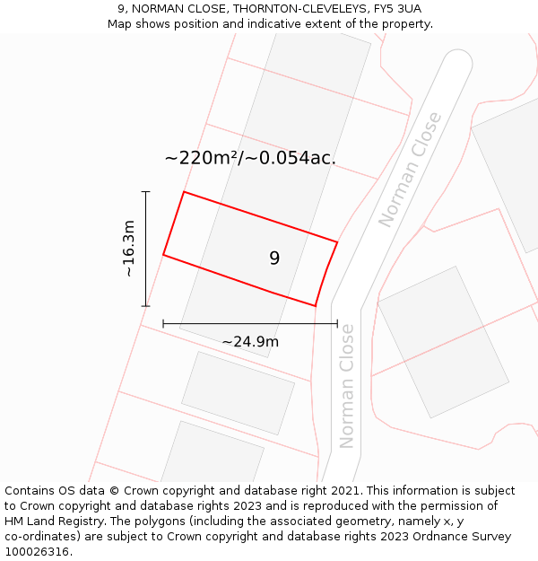 9, NORMAN CLOSE, THORNTON-CLEVELEYS, FY5 3UA: Plot and title map