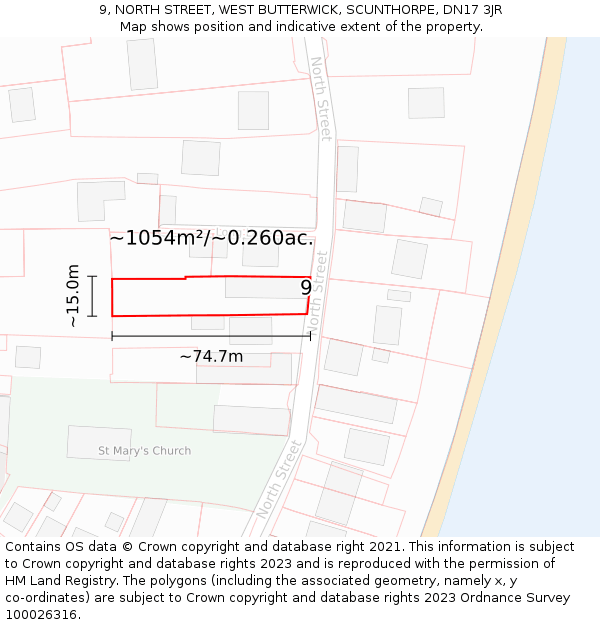 9, NORTH STREET, WEST BUTTERWICK, SCUNTHORPE, DN17 3JR: Plot and title map