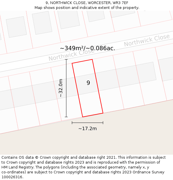 9, NORTHWICK CLOSE, WORCESTER, WR3 7EF: Plot and title map