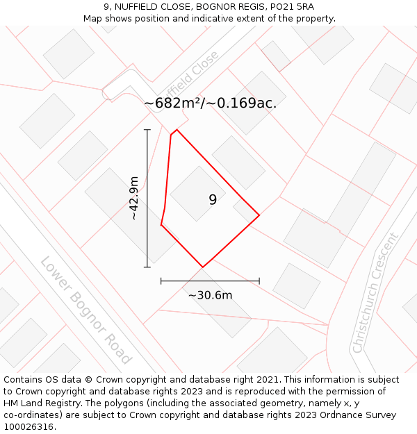 9, NUFFIELD CLOSE, BOGNOR REGIS, PO21 5RA: Plot and title map