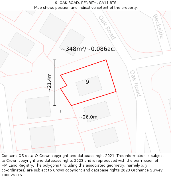 9, OAK ROAD, PENRITH, CA11 8TS: Plot and title map