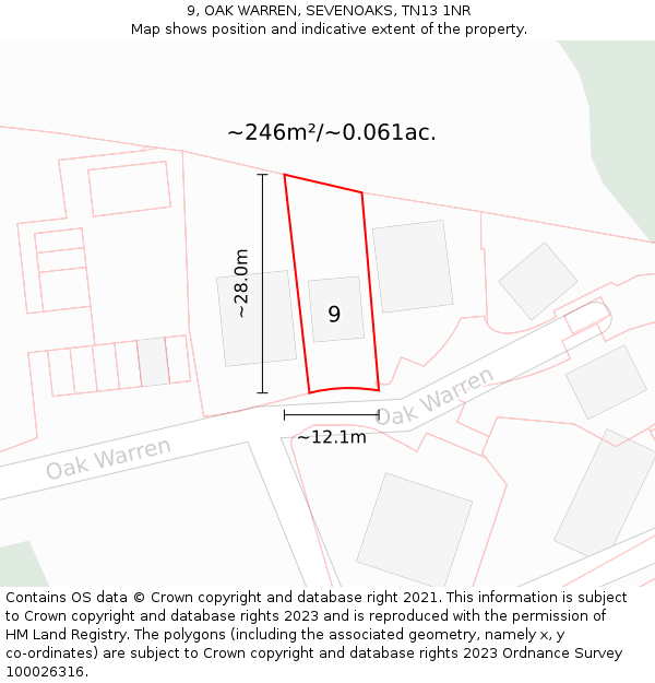 9, OAK WARREN, SEVENOAKS, TN13 1NR: Plot and title map