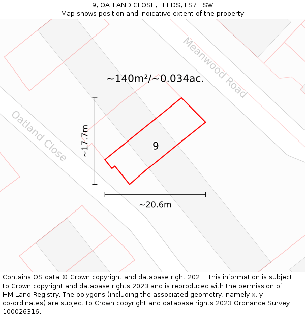 9, OATLAND CLOSE, LEEDS, LS7 1SW: Plot and title map