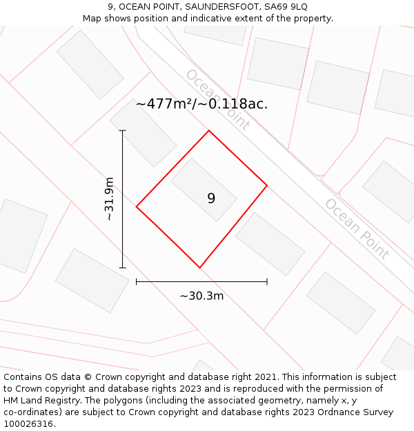 9, OCEAN POINT, SAUNDERSFOOT, SA69 9LQ: Plot and title map