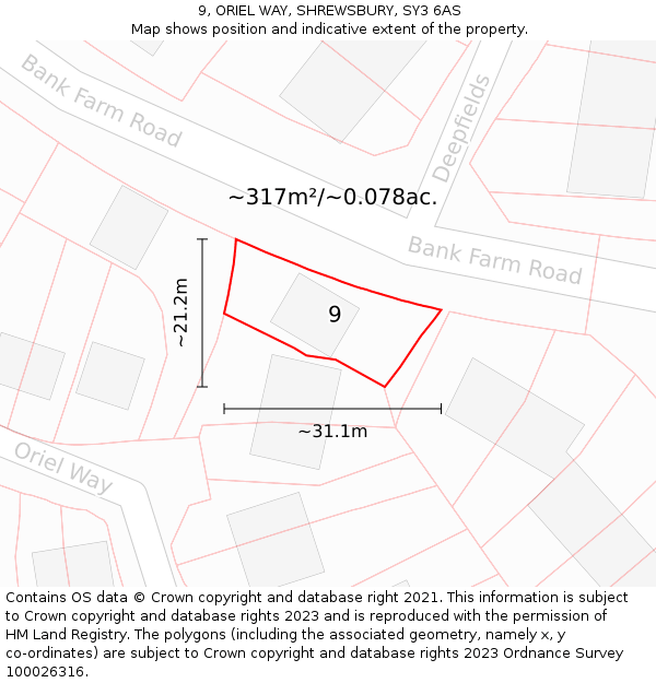 9, ORIEL WAY, SHREWSBURY, SY3 6AS: Plot and title map